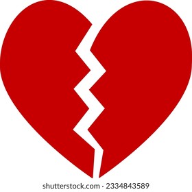 Red broken heart or divorce data vector icon for apps and websites. Replaceable vector design.