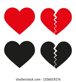 Red broken heart. Flat icon for apps and websites. Vector illustration.