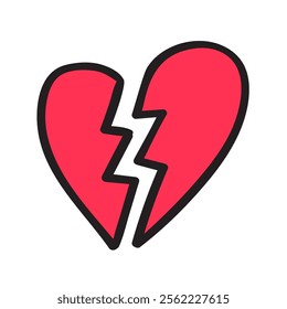 Red broken heart. Hand drawn illustration on white background.