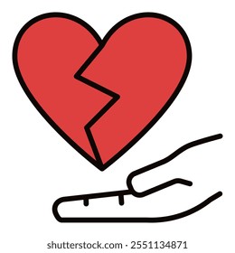 Red Broken Heart and Hand vector Emotional Struggle colored icon