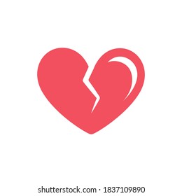 Red broken heart with highlight logo icon design. Simple flat minimal vector illustration. Valentine's day, heartbreak, love, divorce, hurt, sign, symbol. 