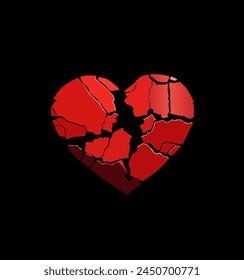 red broken heart icon with black backround