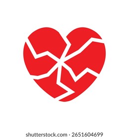 Red broken heart icon. Cracked love symbol for heartbreak, sadness, and emotional pain.