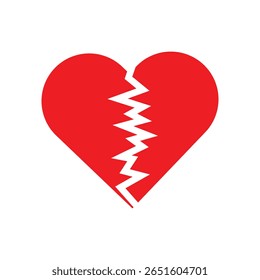 Red broken heart icon. Cracked love symbol for heartbreak, sadness, and emotional pain.