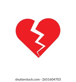 Red broken heart icon. Cracked love symbol for heartbreak, sadness, and emotional pain.