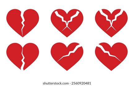 Red broken heart icon or divorce flat icon. Silhouette of broken heart.