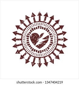 Red broken heart icon inside distress grunge style stamp