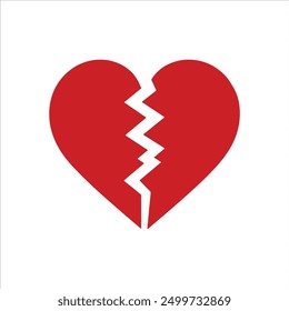 Red broken heart icon silhouette vector flat illustration on white background.