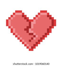 Red Broken Heart Icon For Valentine's Day. Pixel 8 bit style