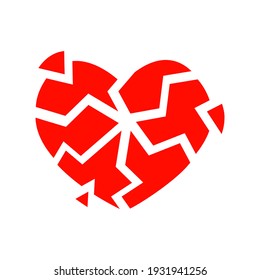 Red Broken Heart Icons Isolated On White Background. Symbol Of Heartbreak, Divorce, Parting. Vector Flat Illustration.