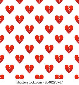 Red broken heart icons, symbols vector seamless pattern background.
