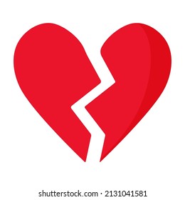 Red broken heart into two halves. Vector cartoon isolated illustration.