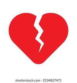 Red broken heart into two halves Vector cartoon isolated illustration