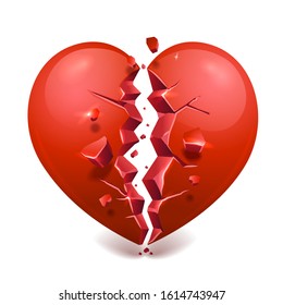 Red broken heart isolated on white, heartbreak vector icon for apps and websites