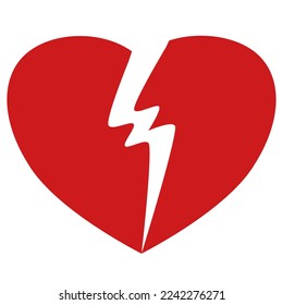 Red broken heart isolated on white background. Flat vector.
