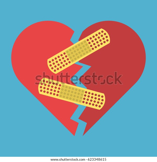 Red Broken Heart Pasted Adhesive Plaster Stock Vector (Royalty Free ...