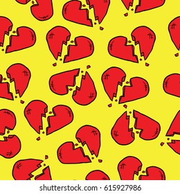 Red Broken Heart Pattern On Yellow