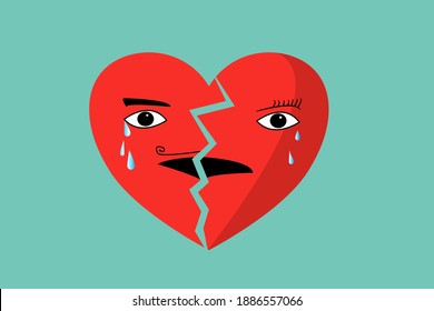 El corazón rojizo roto. chico triste y chica triste 