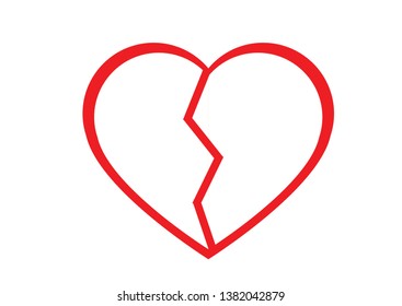 Red broken heart. Silhouette of heart. Sad.