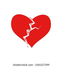 Red broken heart with splinters and cracks. Symbol of not love, parting of lovers. Icon for web sites, applications. Vector flat illustration isolated on white background.