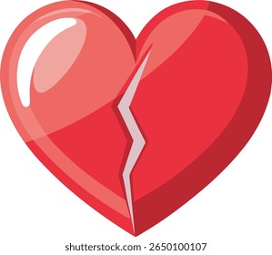 Red broken heart symbol with a white crack isolated on a white background