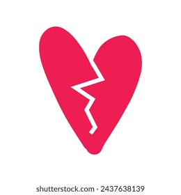 Red broken heart, vector art with white background.