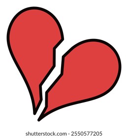 Red Broken Heart vector Despair and Loss concept colored design icon or logo