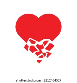Red broken heart vector icon design. Heartbreak  broken heart or divorce vector icon. isolated on white background