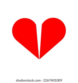 A red broken heart vector icon. Single cracked Rd heart. 