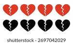 Red Broken heart vector icons set. Cracked heart symbol. Heart illustration
