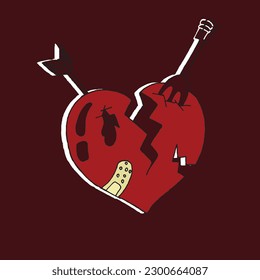  Red Broken Hearts Set Icons Symbol of Pain and Love. illustration of Icon Heart