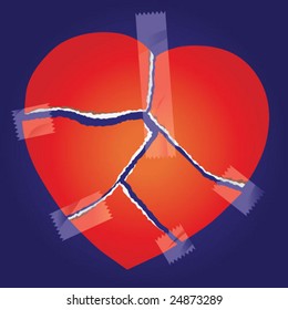 Red broken paper heart which stick up