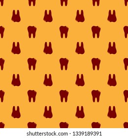 Red Broken tooth icon isolated seamless pattern on brown background. Dental problem icon. Dental care symbol. Flat design. Vector Illustration