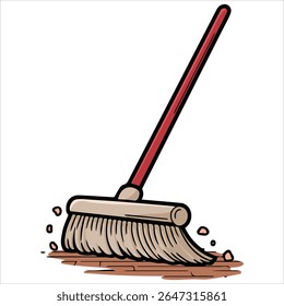 Ferramenta de limpeza de vassoura vermelha ilustração vetor isolada no fundo branco