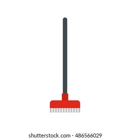 Red broom icon in flat style isolated on white background. Cleaning symbol vector illustration