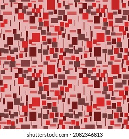 Red and brown abstract background with corner blocks, squares, rhombuses, rectangles and triangles layered in abstract modern art style background pattern, textured backdrop. Print for fabric.