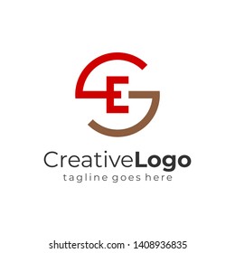 Red Brown Abstract Circular Initial Letter G and S and E Business Logo Flat Vector Design