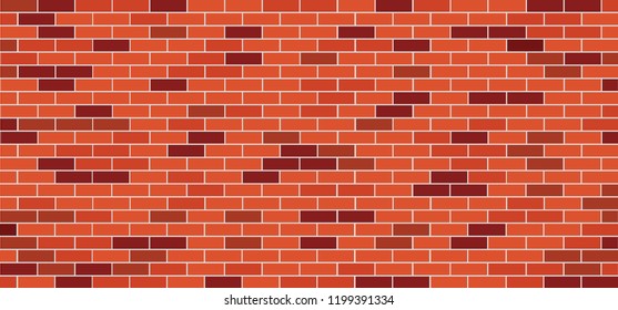 Red, brown or black grunge, empty background brick wall side view. Funny vector block stone for texture banner or wallpaper. Urban sign. Building brick pattern, seamless. Background for masonry