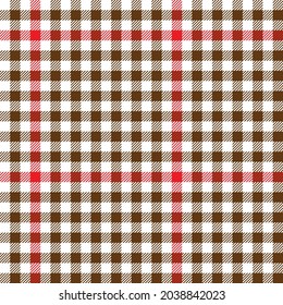 Red and brown checkered plaid. Gingham pattern fabric swatch.