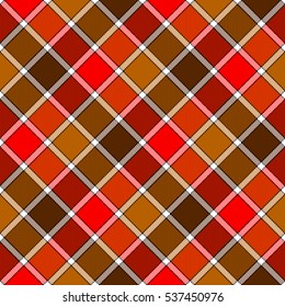Red brown diagonal check plaid seamless pattern. Vector illustration. Flat design. EPS10.