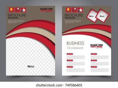 Red and brown flyer template design. Brochure abstract background for business, education, presentation, advertisement. Corporate identity style concept. Editable vector illustration.