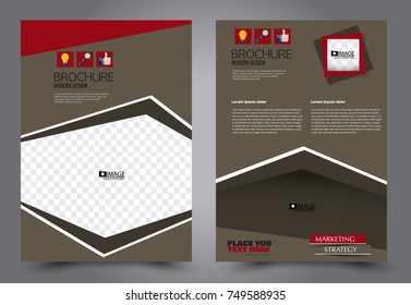 Red and brown flyer template design. Brochure abstract background for business, education, presentation, advertisement. Corporate identity style concept. Editable vector illustration.