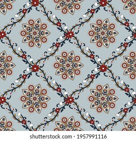 Red Brown Geometric Paisley Pattern On Grey Background