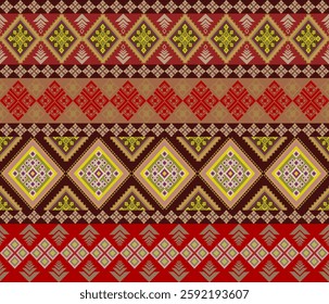 Red and brown geometric tribal pattern. For fabric, wallpaper, decoration, wrapping paper.