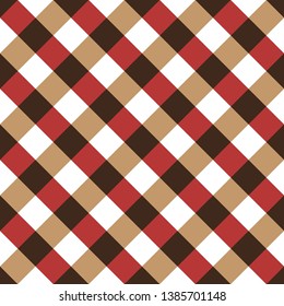 Red and Brown Gingham tablecloth pattern. Seamless Diagonal Rhombus/Squares Texture 