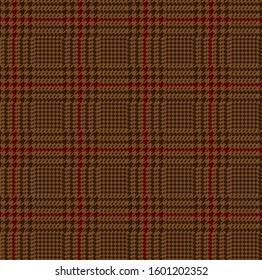 Red and brown glen check pattern. Stylish hounds tooth checkered design.