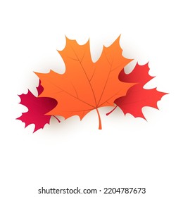 Red, Brown and Golden Autumn Fallen Maple Tree Leaves on White Background - Design Template in Editable Vector Format