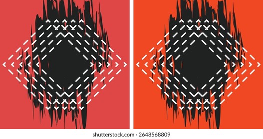 Fundo grunge marrom vermelho. Pincele a tinta preta sobre um quadro quadrado. Ilustração vetorial