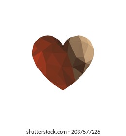 Red brown heart isolated on white background. Geometric rumpled triangular low poly origami style gradient graphic illustration. Vector polygonal design for  business.