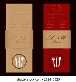 Red and brown menu cards for restaurant